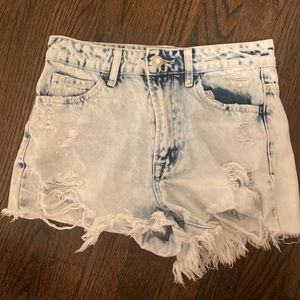 Acid washed distressed denim shorts
